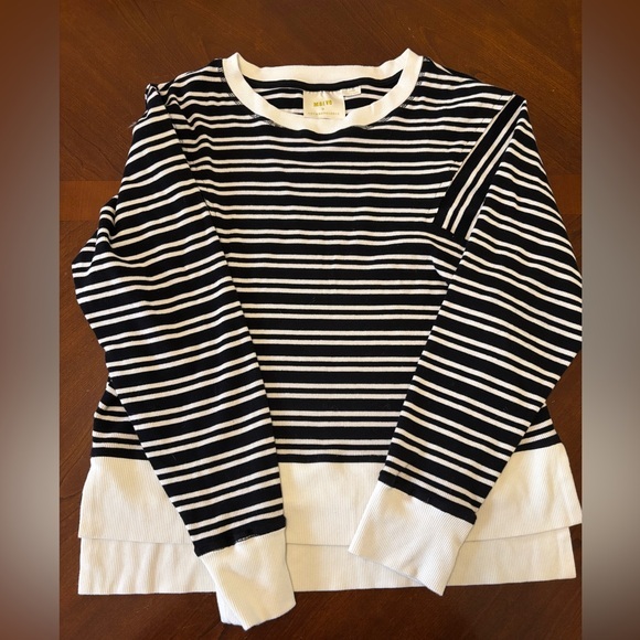 Anthropologie Lot of 2 Maeve Black Green White Striped Sweater Sweatshirt Medium - Picture 2 of 8